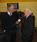 Parker with sportscaster Mike Dowling in one of many TV interviews