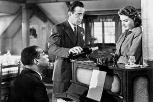 Dooley Wilson as Sam, Humphrey Bogart as Rick, and Ingrid Bergman as Ilsa in "Casablanca"
