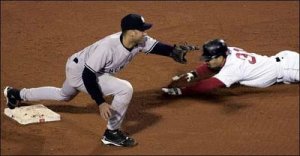 Dave Roberts makes it to second base just in time.