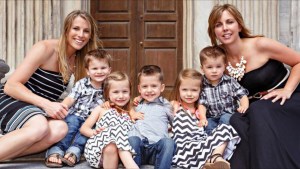 Mary and Alison with twins Liam and Rowan and triplets Stella, Declan, nd Reese