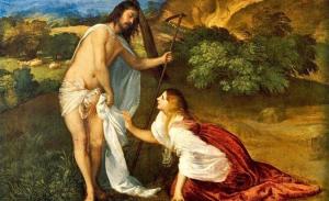 Titian's painting of Mary Magdalen witnessing the resurrection of Jesus.