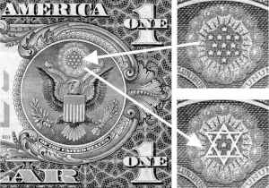 "Star of David" configuration on dollar bill. 